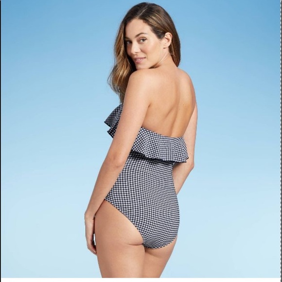 Kona Sol Navy/White Checked One Piece Swimsuit Size 16 NWT - Picture 2 of 5